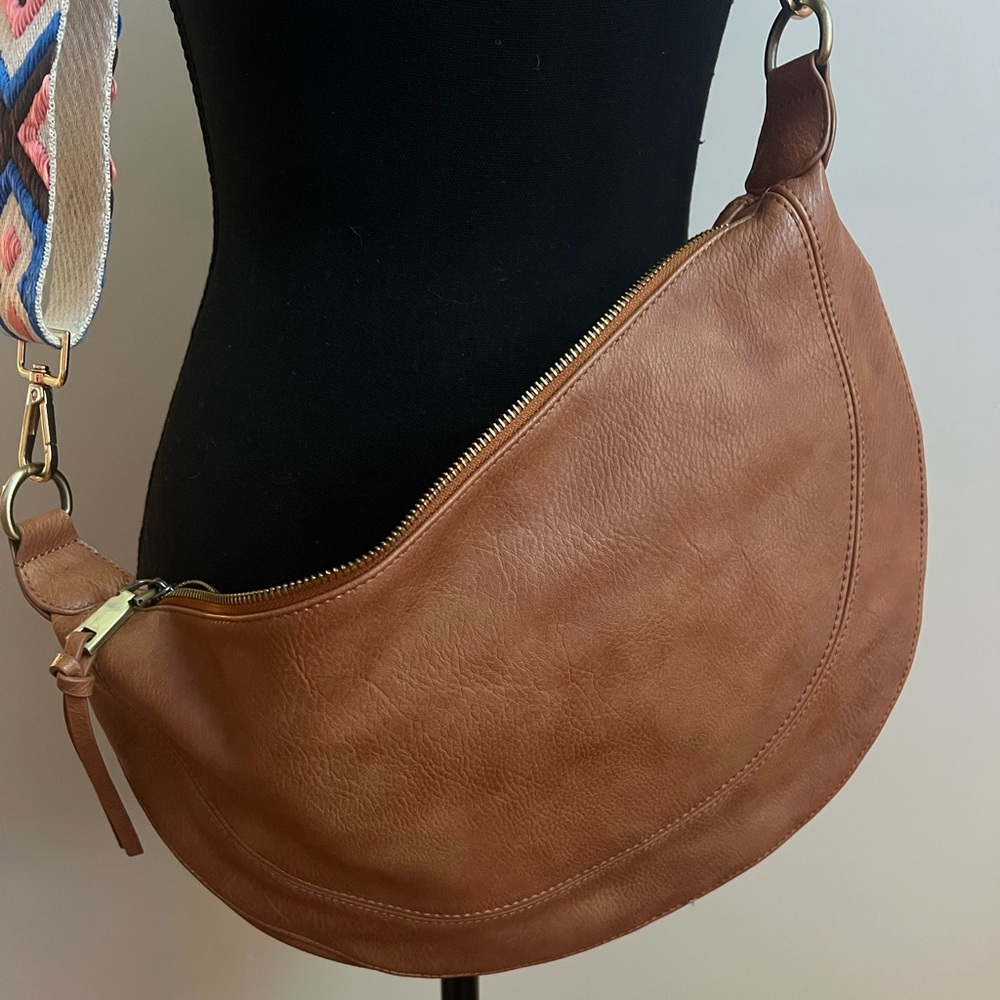 Anthropologie Urban Originals Tan Leather Slouchy Shoulder Bag including strap!